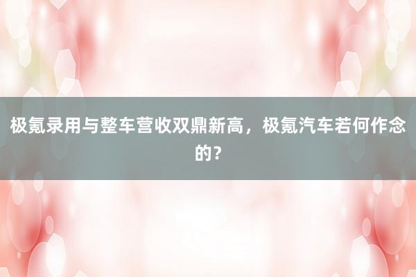 极氪录用与整车营收双鼎新高，极氪汽车若何作念的？